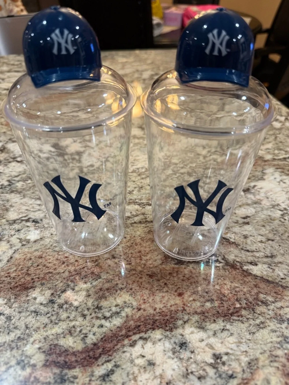 Clear BY YANKEES Plastic Tumbler with Navy Logo and Cap - Set of 2